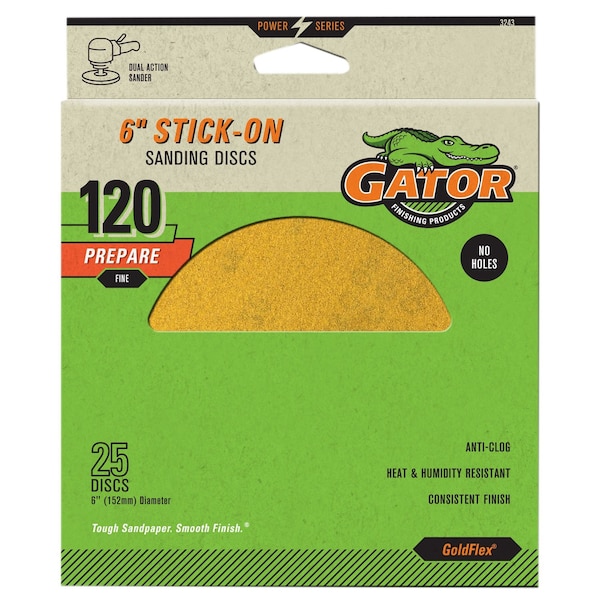 Gator Finishing GoldFlex 6 in. Stick-On Sanding Discs, 120 Grit, 25PK 3243 - main