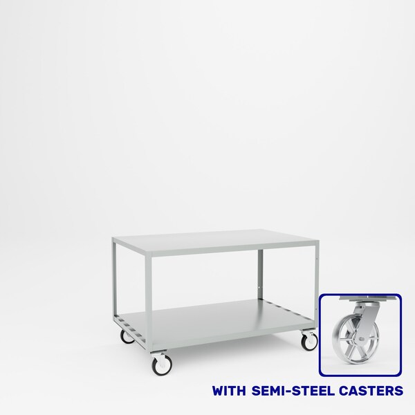 Pucel Two-Shelf Mobile Table, 48 in W x 30 in D x 30 in H, Gray MT-3048-2S - main