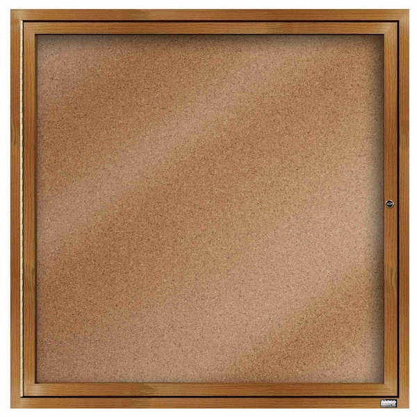 Aarco Enclosed Natural Pebble Grain Cork Bulletin Board w/ Oak Wood Look Finish Al Frame, 36''Hx36''W DCCO3636R - main