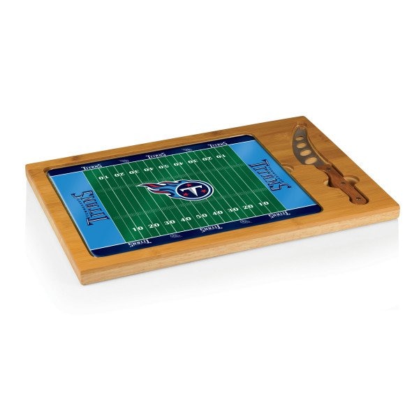 Picnic Time Family Of Brands NFL Tennessee Titans - Football Field - Icon Glass Top Cutting Board & Knife Set 910-00-505-314-2 - main