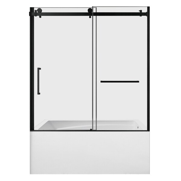 Kingston Brass 60" Acrylic Anti-Skid Alcove Right-Hand Drain Tub with Left Sliding Tub Door, White/Matte Black KVTAM6032R22D0 - main