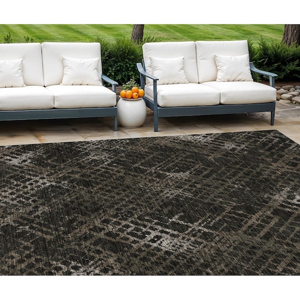Homeroots 8' X 10' Brown And Chocolate Geometric Washable Indoor Outdoor Area Rug 588307 - main