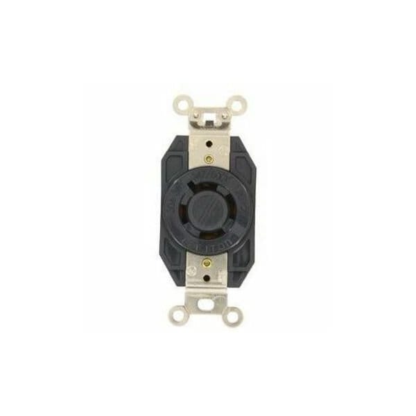 Leviton Flanged Locking Receptacle, L20-20R, 20 A, 347/600V AC, Three Phase, 4 Pole, Flush Mount, Black 2460 - main