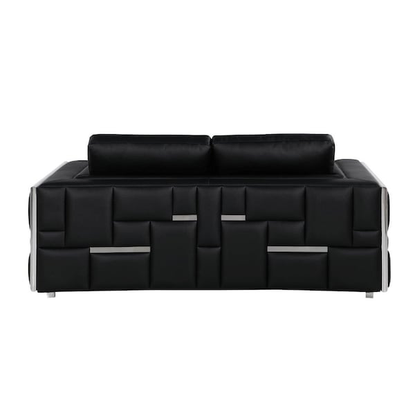 Homeroots 73" Black And Silver Metallic Top Grain Leather Loveseat 534094 - main