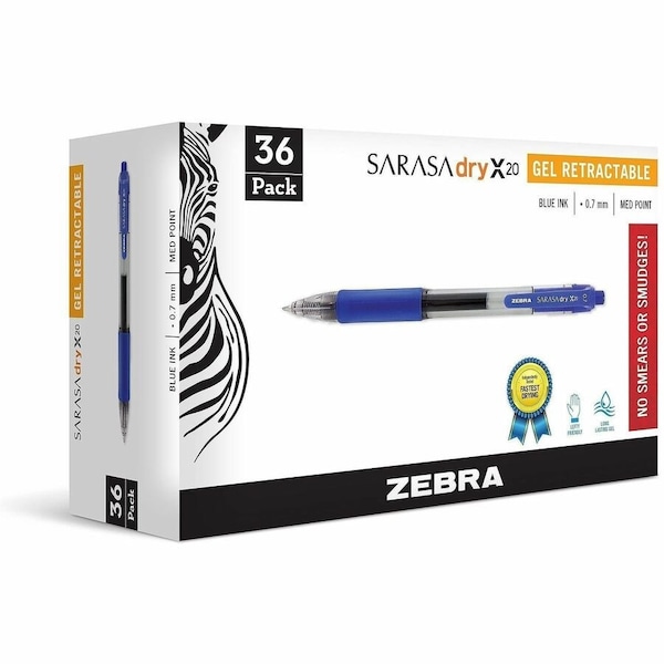 Zebra Pen Sarasa Dry X20 Gel Retractable 0.7mm Blue 36pk 46236 - main