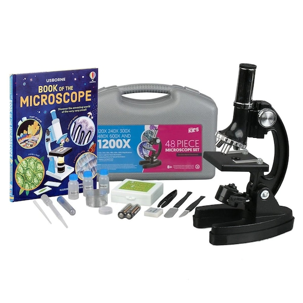 Amscope IQCrew By KIDS 48pc Metal Arm Educational Starter Biological Monocular Compound Microscope Kit 120X M30-ABS-KT1-WM - main