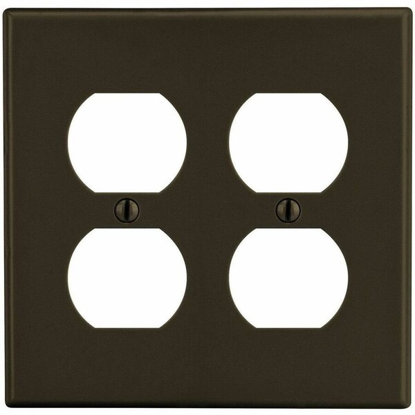 Hubbell Wiring Device-Kellems Duplex Receptacle Wall Plate, Number of Gangs: 2 Plastic, Satin Finish, Brown PJ82 - main