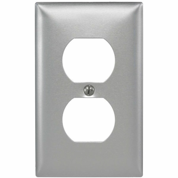 Hubbell Wiring Device-Kellems Duplex Receptacle Wall Plates, Number of Gangs: 1 Aluminum, Brushed Finish, Silver SA8 - main