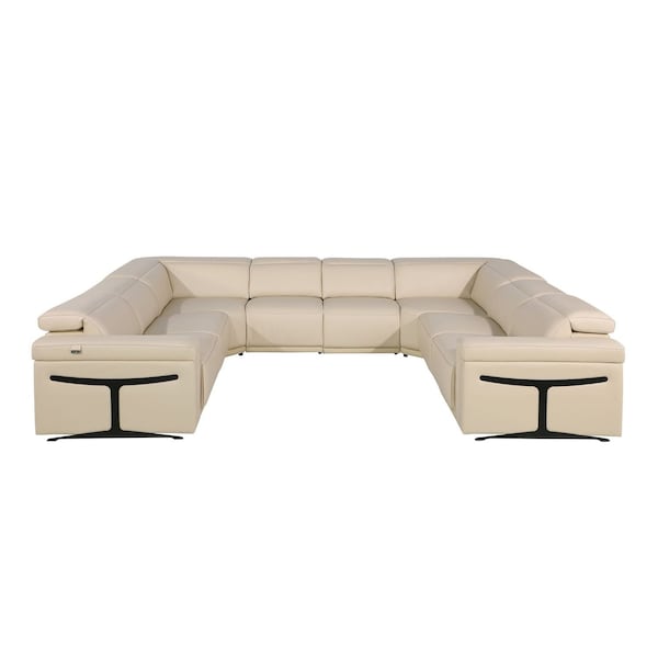 Homeroots Beige Italian Leather Power Reclining U Shaped Eight Piece Corner Sectional With Console 634683 - main