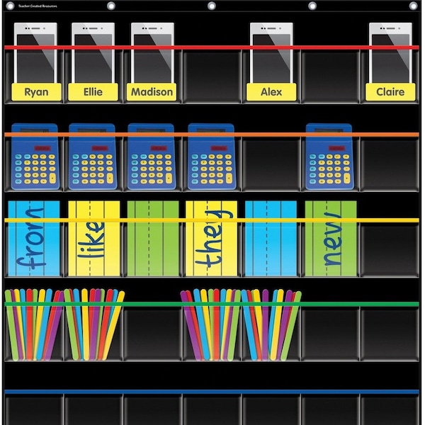 Teacher Created Resources Black Storage Pocket Chart, 35 Pockets, 32.5" x 63.5" TCR20844 - main