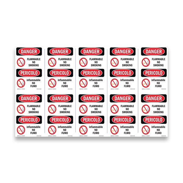 Signmission OSHA Danger Sign, Flammable No Smoking Bilingual, 5in X 3.5in Decal, 10PK, OS-DS-D-35-VI-1824-10PK OS-DS-D-35-VI-1824-10PK - main