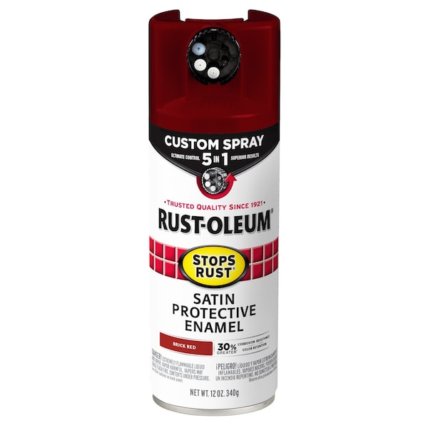 Rust-Oleum Spray Paint, Brick Red, Satin, Solvent, 12 oz 385008 - main