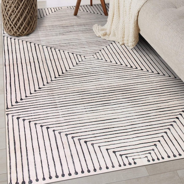 World Rug Gallery Bohemian Stripes Washable Non Slip Area Rug 3 ft x 5 ft Beige WR73BEIGE3X5 - main