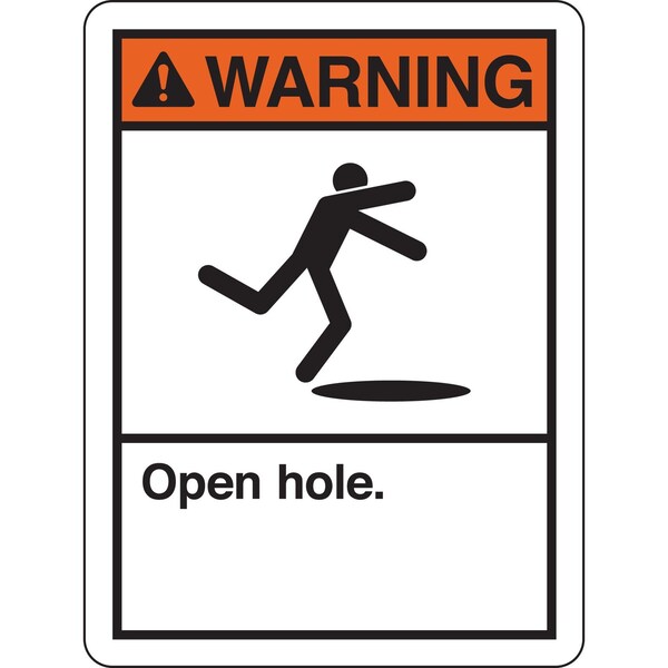 Brady WARNING Open Hole Sign, 12in H x 9in W x 0.006in D, Polyester 37395 - main