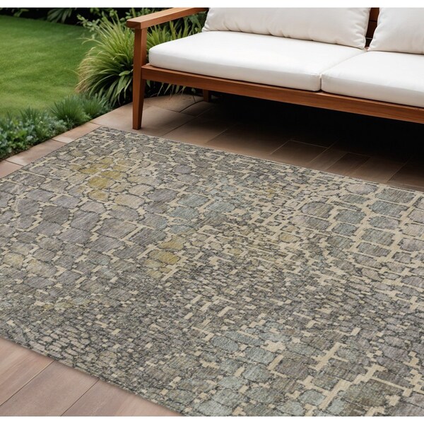 Homeroots 9' X 12' Ivory Gray And Black Abstract Washable Indoor Outdoor Area Rug 596822 - main