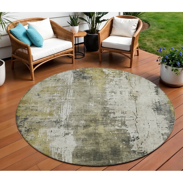 Homeroots 8' Pewter And Ivory Round Abstract Washable Indoor Outdoor Area Rug 616186 - main