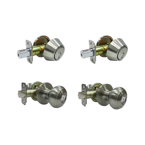 Faultless Fancy Mushroom Entry Knob with Single Cylinder Deadbolt Satin Nickel Metal 3 Grade Right Handed 5002042 - main
