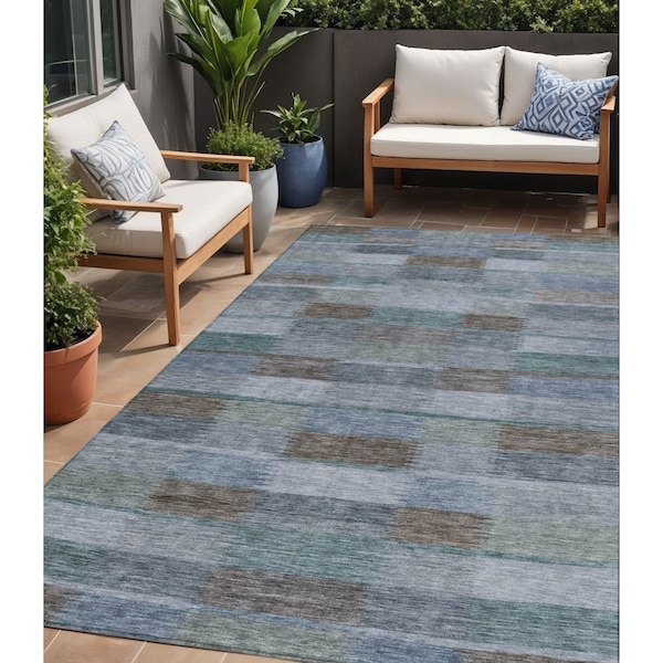 Homeroots 5' X 8' Blue Denim Blue And Brown Striped Washable Indoor Outdoor Area Rug 615477 - main
