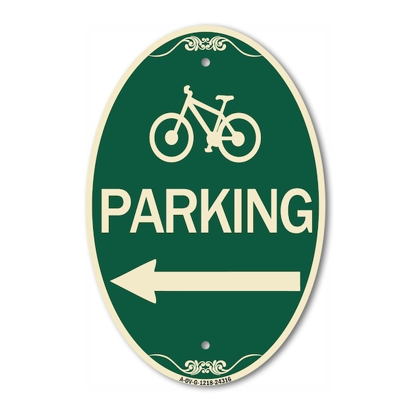 Signmission Bicycle Symbol Parking Left Arrow, 12 Inch X 18 Inch Architectural Oval, Heavy Gauge Aluminum A-OV-G-1218-24316 - main