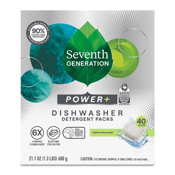 Seventh Generation Power Plus Fresh Citrus Scent Dishwasher Detergent Packs, 40 count, 2PK 68905655 - main