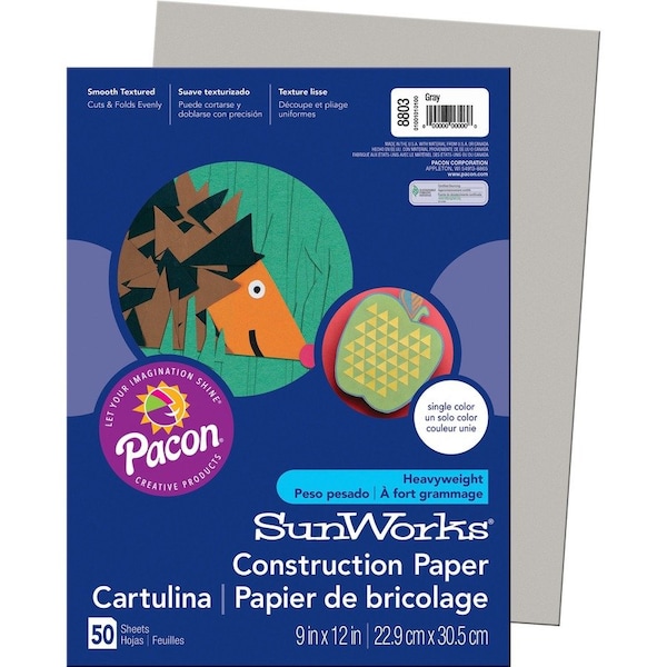 Pacon Corporation Pacon SunWorks Groundwood Construction Paper, 12x9, Gray, 50 Sheets 8803 - main