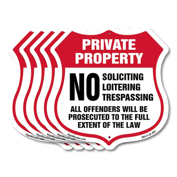 Signmission Private Property Shield Sign No Soliciti, 12 inch X 12 inch, Aluminum Metal Sign, 5PK SHI-A-5Pack-12-451 - main