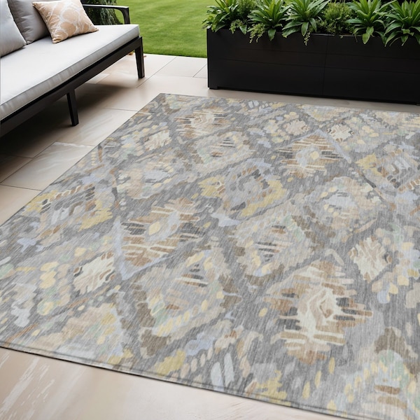 Homeroots 5' X 8' Gray And Brown Geometric Washable Indoor Outdoor Area Rug 609143 - main