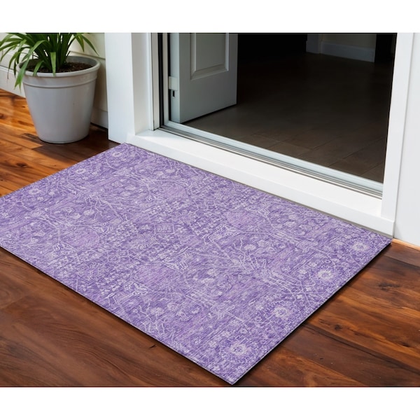 Homeroots 3' X 5' Plum And Lavender Floral Washable Indoor Outdoor Area Rug 604677 - main