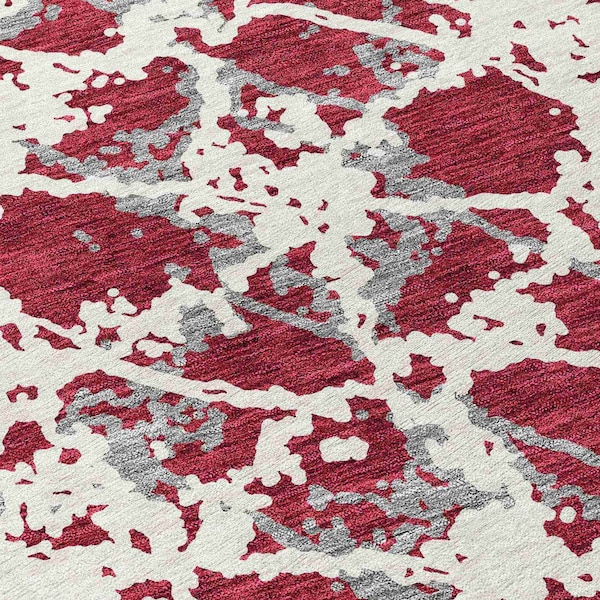 Homeroots 8' Burgundy And Ivory Round Abstract Washable Indoor Outdoor Area Rug 614139 - main