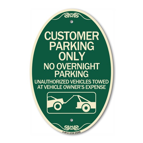 Signmission Customer Parking Only No Overnight Parking Un, 12 In X 18 In Architectural, Heavy Gauge Aluminum A-OV-G-1218-24206 - main