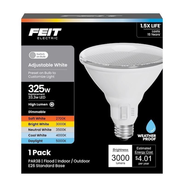 Feit Electric Feit PAR38 E26 (Medium) LED Floodlight Bulb Adjustable White 325 Watt Equivalence PAR38325DM5CCT - main