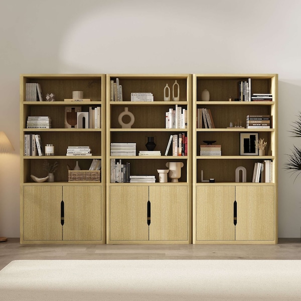Manhattan Comfort Rivington 40in Bookcase Cabinet in Natural Oak - Set of 3 3-BC006-NA - main