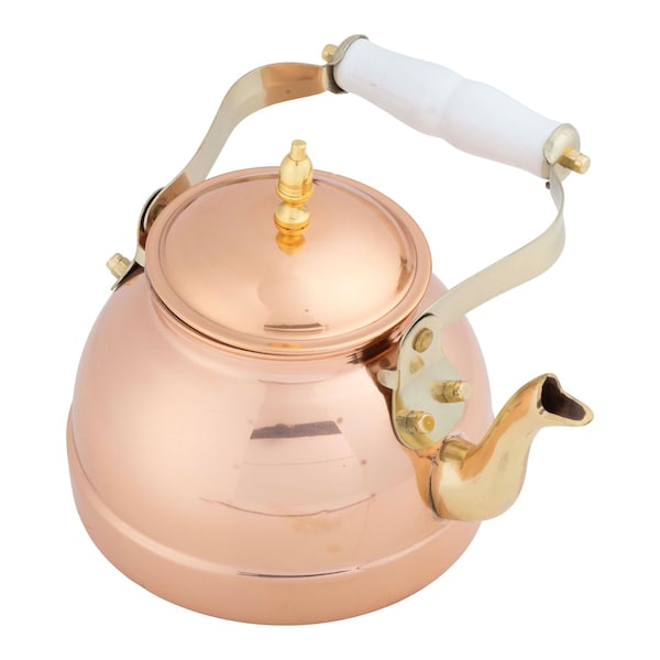 Classic Cuisine Copper Tea Kettle Teapot w/ Copper Exterior, Nickel Lining, and Ceramic Handle Vintage-Style Kettle GW86A09-01 - main