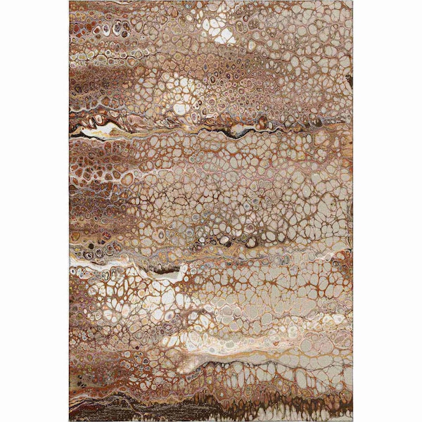 Homeroots 9' X 12' Beige Ivory And Black Abstract Washable Indoor Outdoor Area Rug 643533 - main