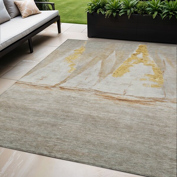 Homeroots 8' X 10' Taupe And Gold Nautical Washable Indoor Outdoor Area Rug 631050 - main