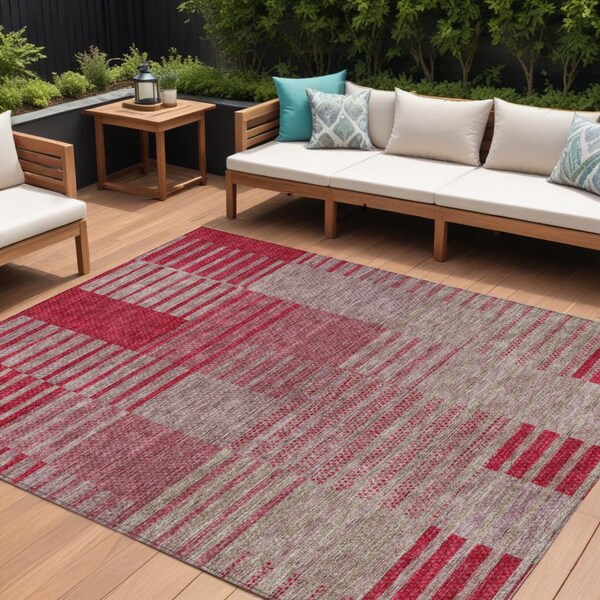 Homeroots 10' X 14' Burgundy Pink And Blush Striped Washable Indoor Outdoor Area Rug 613168 - main