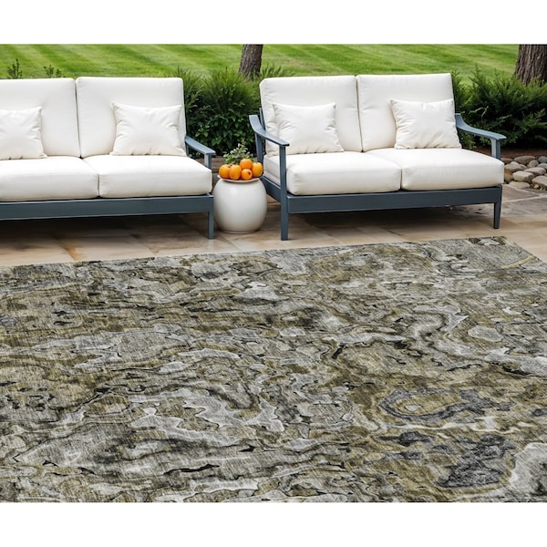 Homeroots 10' X 14' Brown Beige And Tan Abstract Washable Indoor Outdoor Area Rug 588455 - main