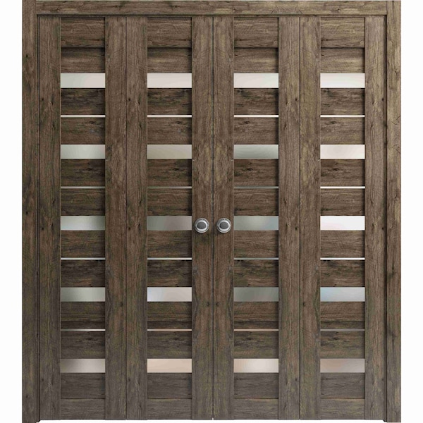 Sartodoors Sliding Closet Double Bi-fold Doors Oak Solid Core Modern Interior QUADRO4445DBF-AKA-96 x 80 (4* 24x80) - main