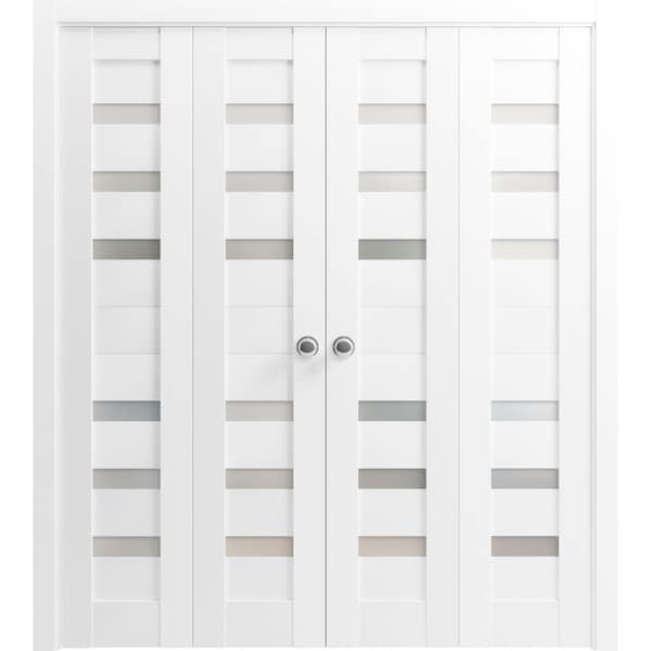 Sartodoors Sliding Closet Double Bi-fold Doors White Solid Core Modern Interior QUADRO4266DBF-WS-96 x 96 (4* 24x96) - main