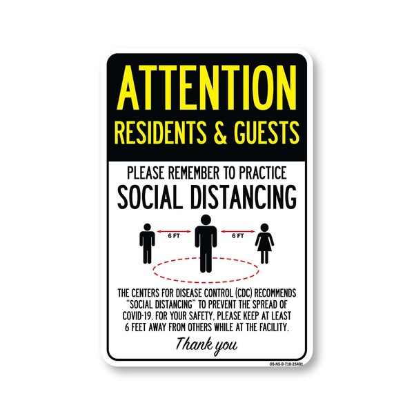 Signmission Public Safety, Residents And Guests Practice Social Distancing, 10in X 7in Decal, OS-NS-D-710-25401 OS-NS-D-710-25401 - main
