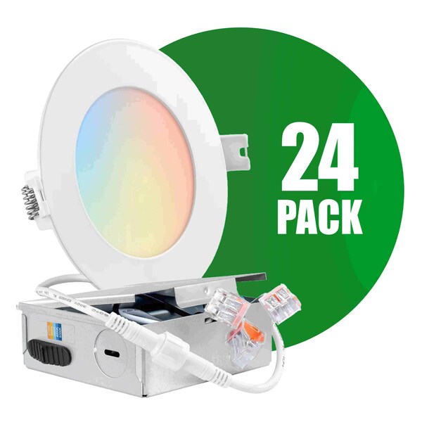 Qplus 4-Inch Slim-Panel Recessed Light White, 5CCT, Wet Location, 24PK 21104801-24 - main