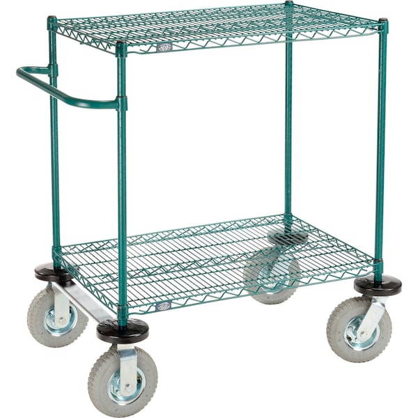 Global Industrial Nexel, 2 Shelf, Push Cart, Poly-Green, 36"W x 24"D x 43"H, Pneumatic Casters, 2 Swivel, 2 Rigid B3055418 - main
