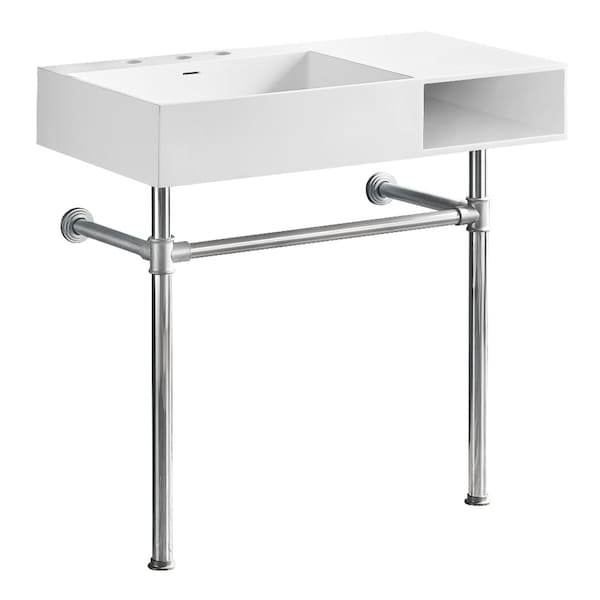 Kingston Brass 36-Inch Solid Surface Console Sink with Stainless Steel Legs, 8-Inch, 3-Hole KVPB3368SQA81 - main