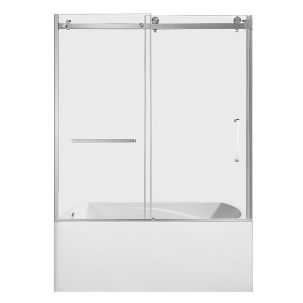 Kingston Brass 60" Acrylic Alcove Left-Hand Drain Tub with Right Sliding Tub Door, White/Brushed Nickel KVTAM6032L218 - main