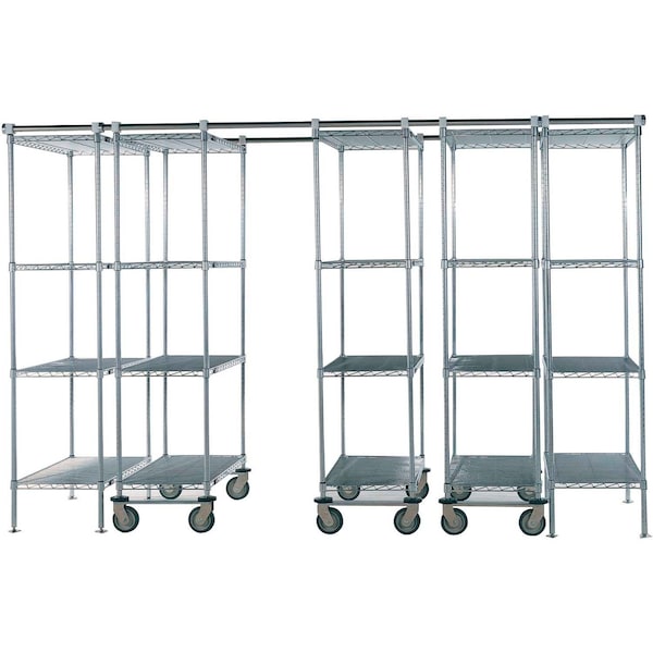 Global Industrial Nexel Space-Trac, 5 Unit, Chrome High Density Shelving, 36"W x 21"D x 76"H, 12' Length 795978 - main