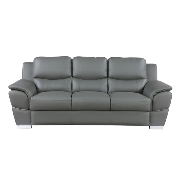 Homeroots 85" Gray Leather Sofa With Silver Legs 329483 - main