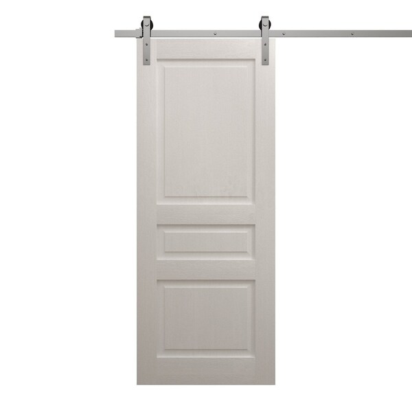 Sartodoors Modern Barn Door 42 x 80 inches, Ego 5012 Painted White Oak, 8FT Silver Rail Track Heavy Hardware EGO5012BD-S-PWO-42 - main