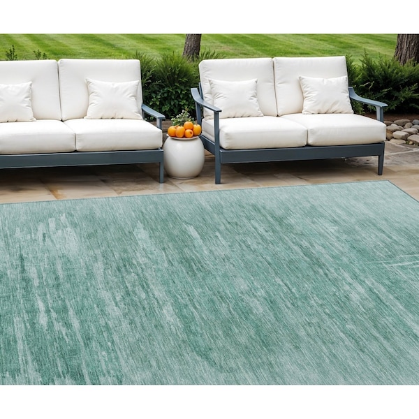 Homeroots 10' X 14' Aqua And Teal Blue Abstract Washable Indoor Outdoor Area Rug 587631 - main