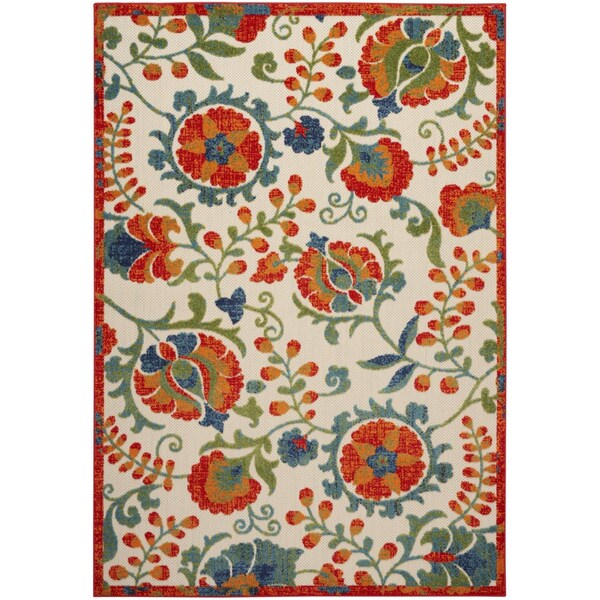 Homeroots 6' X 9' Red Gold Green And Teal Blue Floral Indoor Outdoor Area Rug 545036 - main