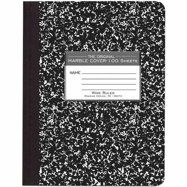 Roaring Spring Wide Ruled Hard Cover Composition Book, 975 x 75 100 Sheets, Black Marble Cover, Black ROA77230 - main